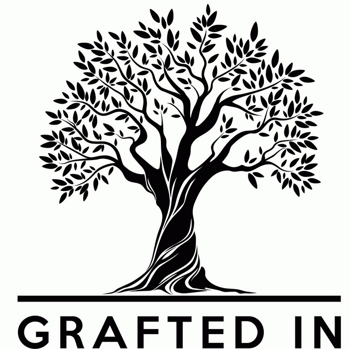 Grafted In logo with olive branch representing believers grafted into Israel